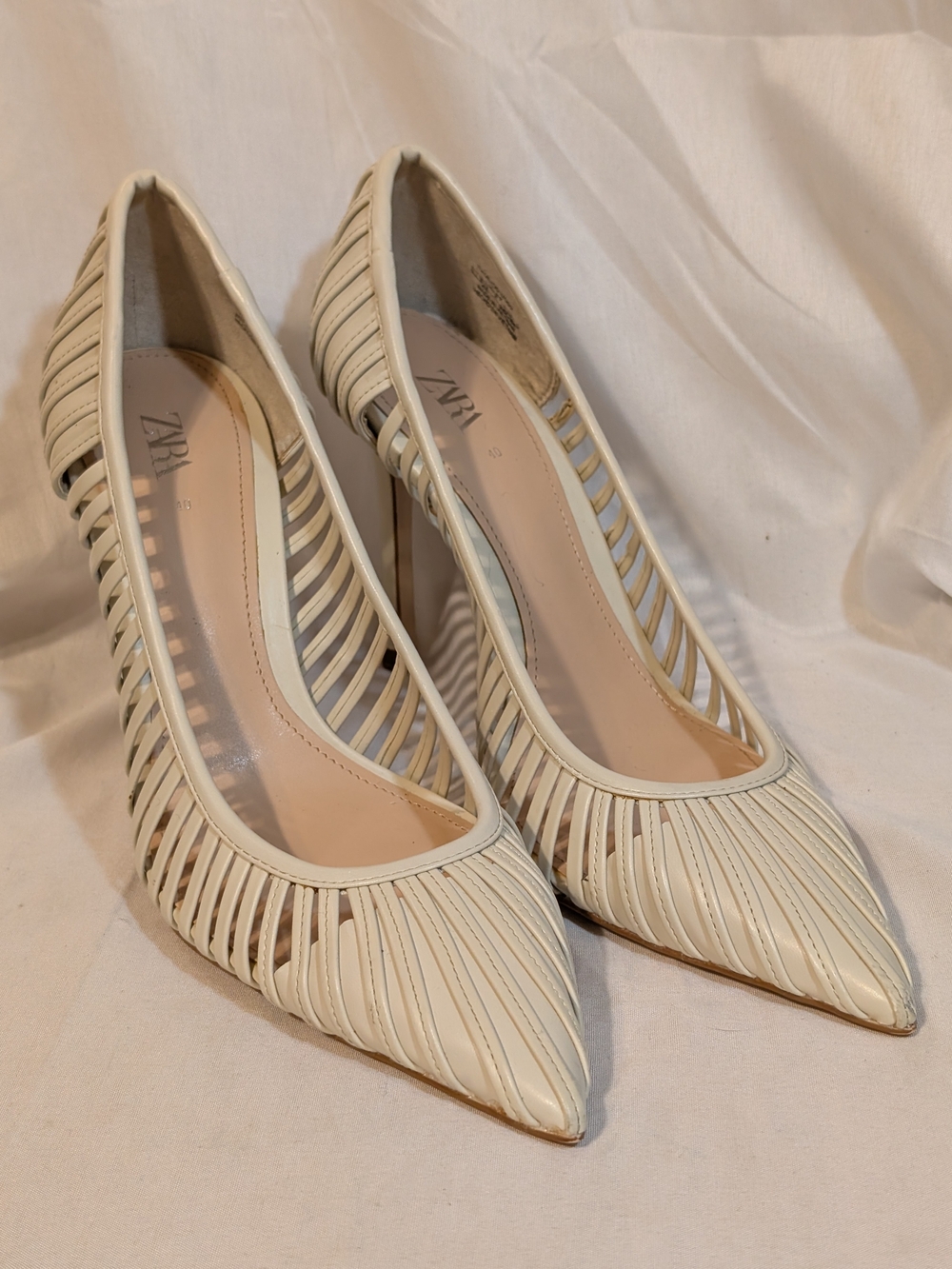Zara Cream Pointed-Toe Strappy Pumps